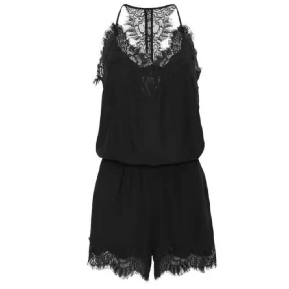 NWT $247 SILK Gold Hawk Coco Lace Romper Black Women's Size Small